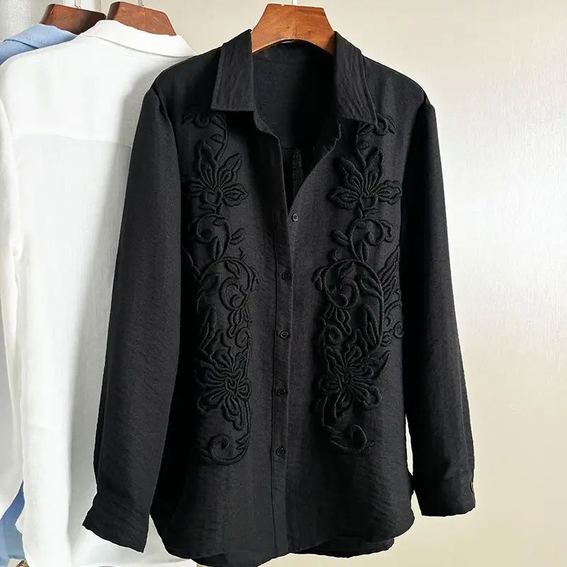 Heavy Industry besticktes, lockeres Freizeithemd, weißes, mittellanges Top-Shirt im Lazy-Stil für Damen