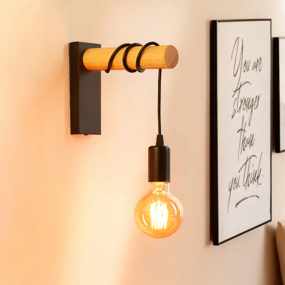 E27 Retro Wood Interior Wall Light Sconce Home Decor Wall Lamp Industrial Night Loft Light Fixtures Room Decoration Bedside Lamp