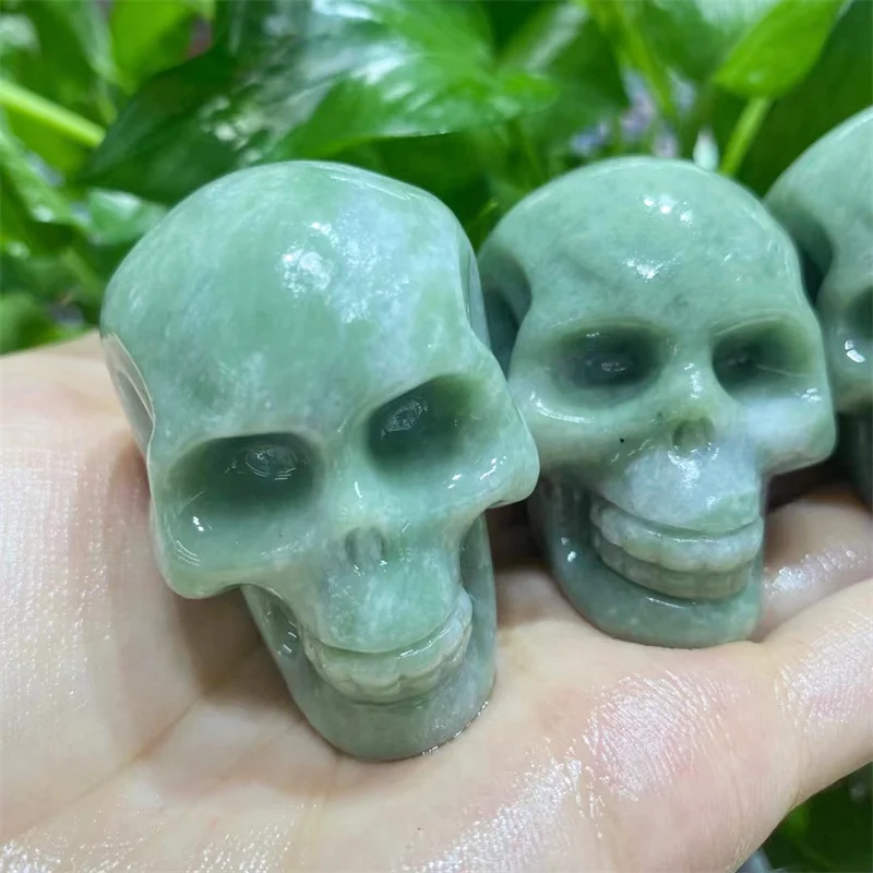 Natural Lushan Jade Skull Carving Sculpture, Healing Gemstone, Crystal Crafts, Home Decoration Ornament, 1PC, 2in