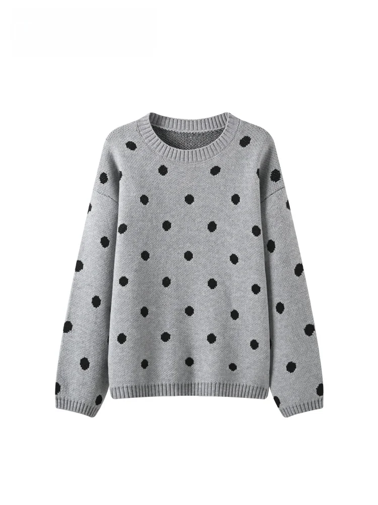 

plus Size Women's round Ne Long Sve Sweater Casual Sle Polyester Fiber Spring Season Loose Fit Polka Dot Pattern