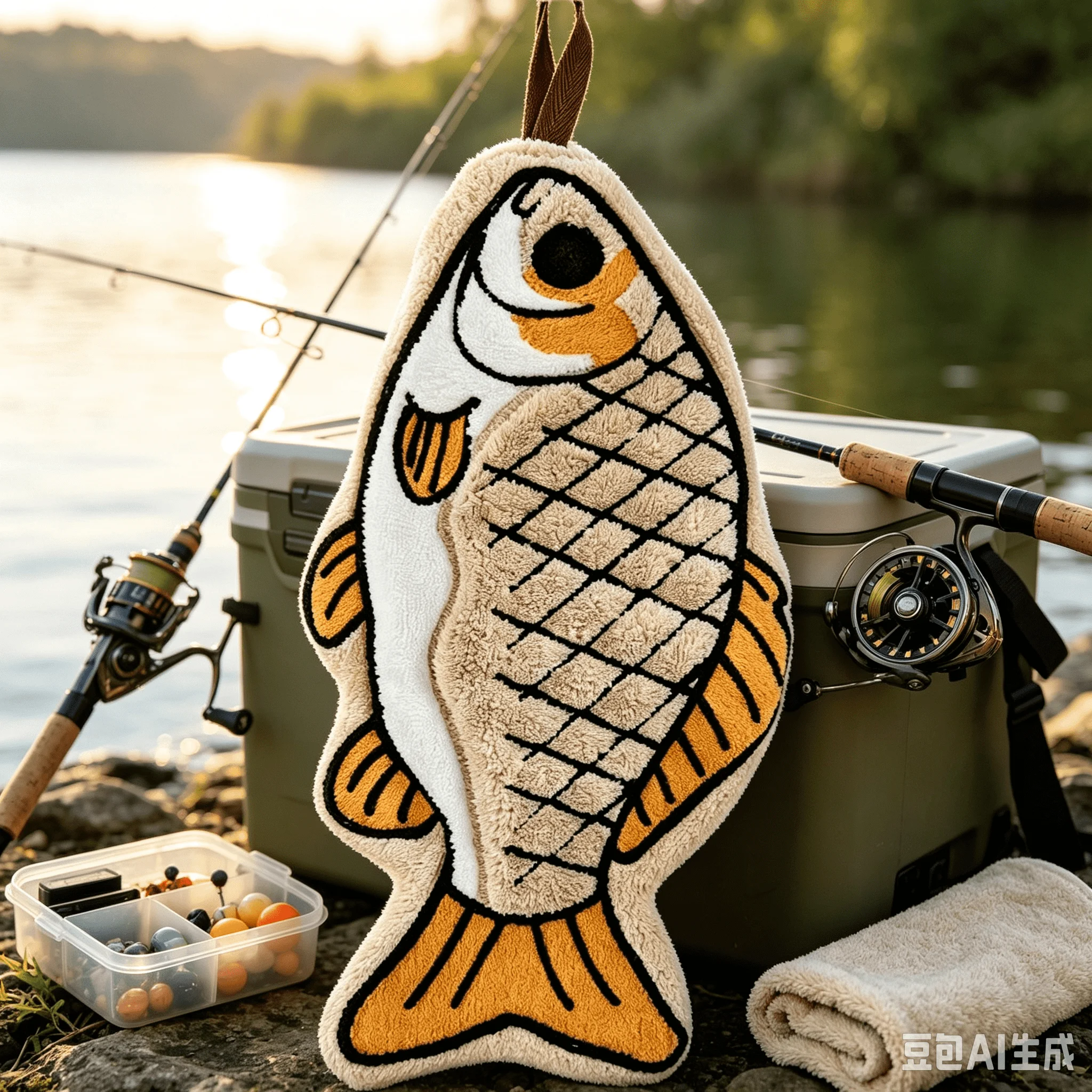 Quick Dry Fishing Towel Cute Fish Shape Absorbent Coral Fleece Hanging Style Hand Wiping Towel For Kitchen Bathroom & Fishing