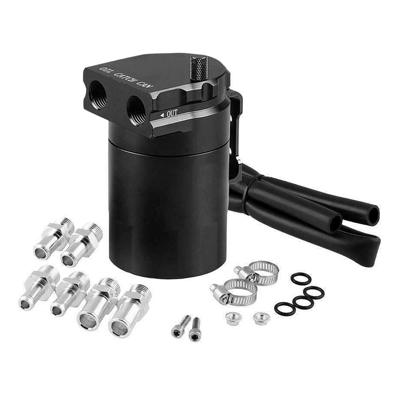 New Universal Aluminum Oil Catch Can Kit Reservoir Tank Engine Black Polish Baffled