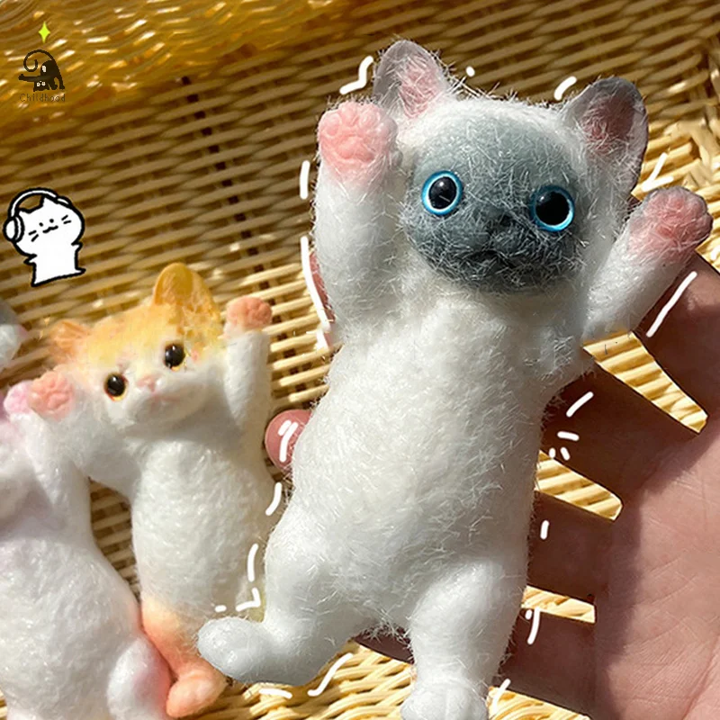 Cute Raise Hand Little Kitten Model Stress Relieving Toys Slow Rebound Toy Children Decompression Toys Animal Ornaments