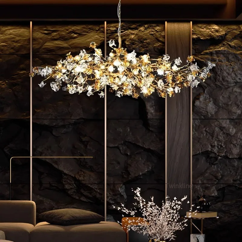 

Coppe Ceiling Crystal Branch Chandeliers Luxury villa designer Crystal Chandelier for living room bar lamp brass art tea room