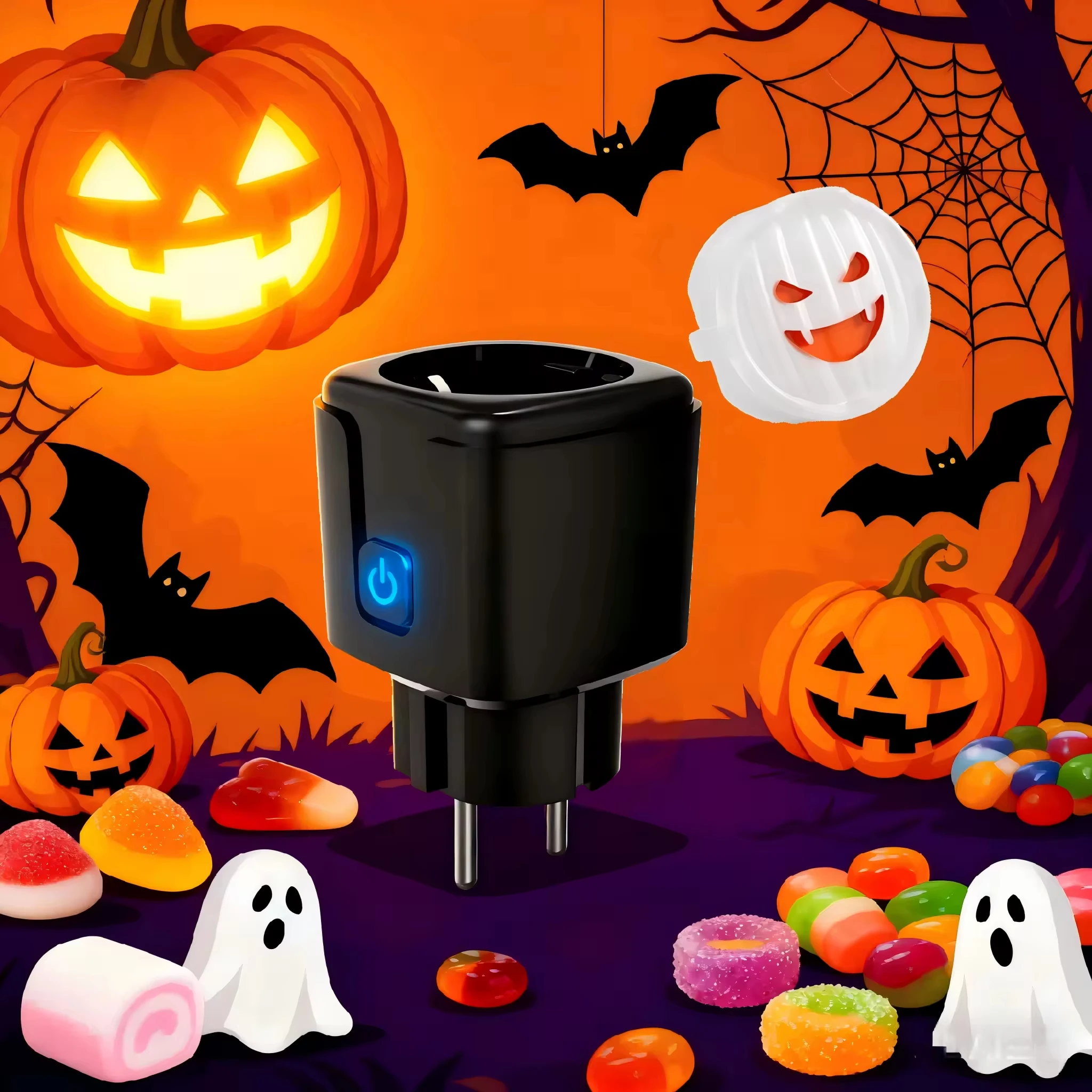 

Halloween Smart power socket plug, EU wireless socket 16A, voice control application, remote timer switch, scary party