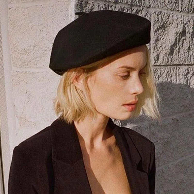 Boina chapéu para mulheres estilo francês gorro inverno moda quente forro de lã boné de malha moda artista chapéu de inverno-vermelho alta qualidade