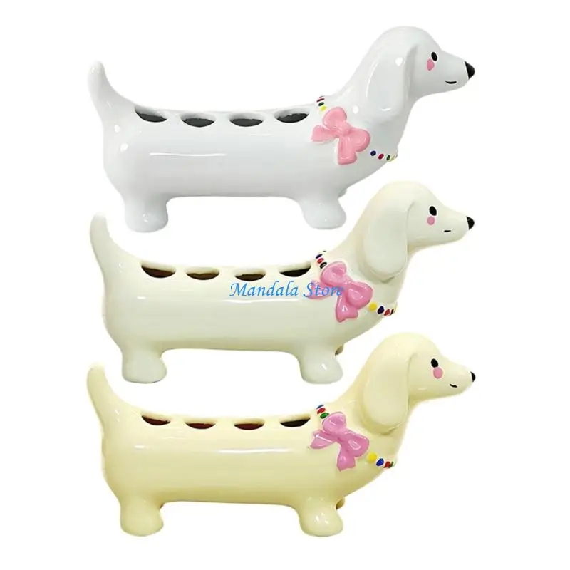 

U2JC Cartoon Dog Toothbrush Stand Ceramic Separated Compartment Toothbrush Holder