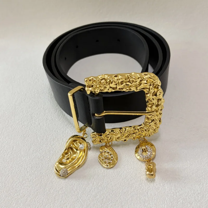 Retro Flash Crystal Ears Elements Pendant Belt, Catwalk Light Luxury High-end Waist Belts Decoration