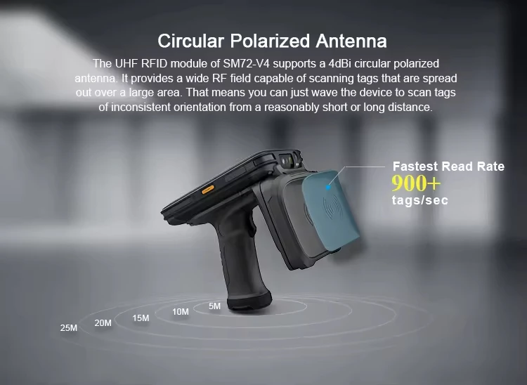 SM72 Portable Android 11 RFID Tags Reader Writer RFID Scanner For Asset Management Long Range Uhf Rfid Handheld Reader