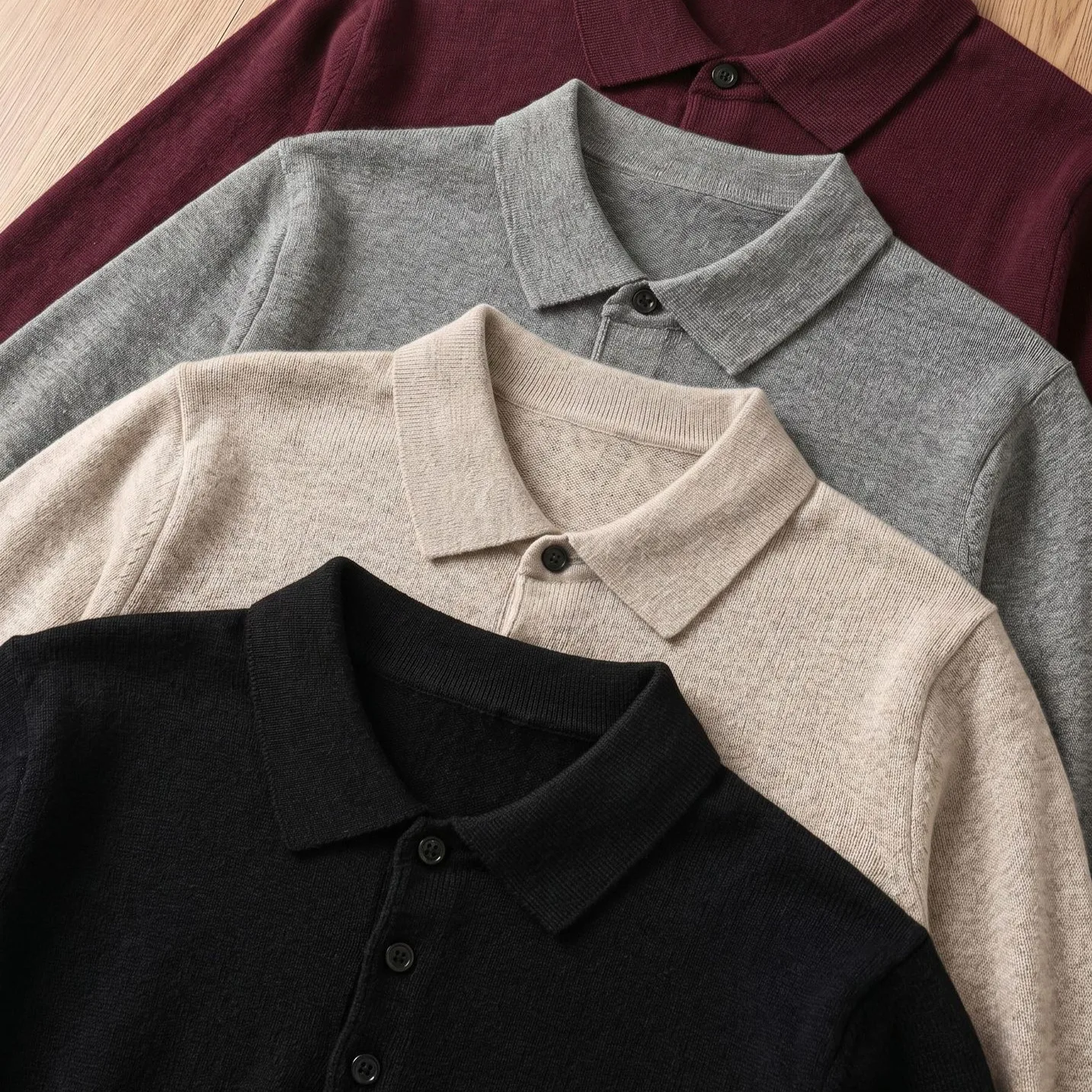 Autumn Simple Lapel Three Button Knitted Sweater Men's Commuter Long Sleeve Slim-fit Versatile Polo