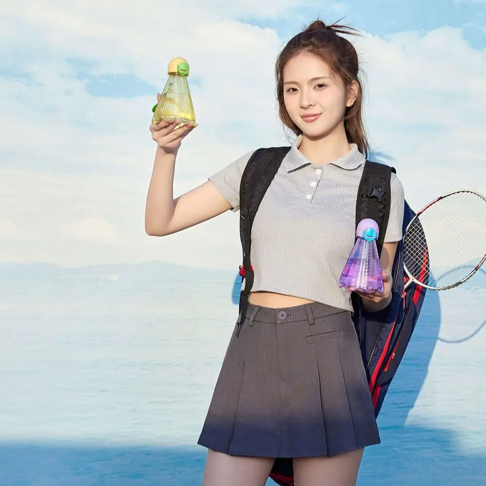 

With Straw And Rope Badminton Water Bottle Badminton-Shaped Design Leakproof Fitness Drink Cup 300ml Creative Sports Kettle