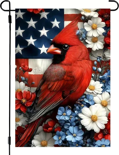 4Th of July Garden Flag 12X18 Double Sided, Burlap Flower Cardinal Independence 313106935979 AAV hhz