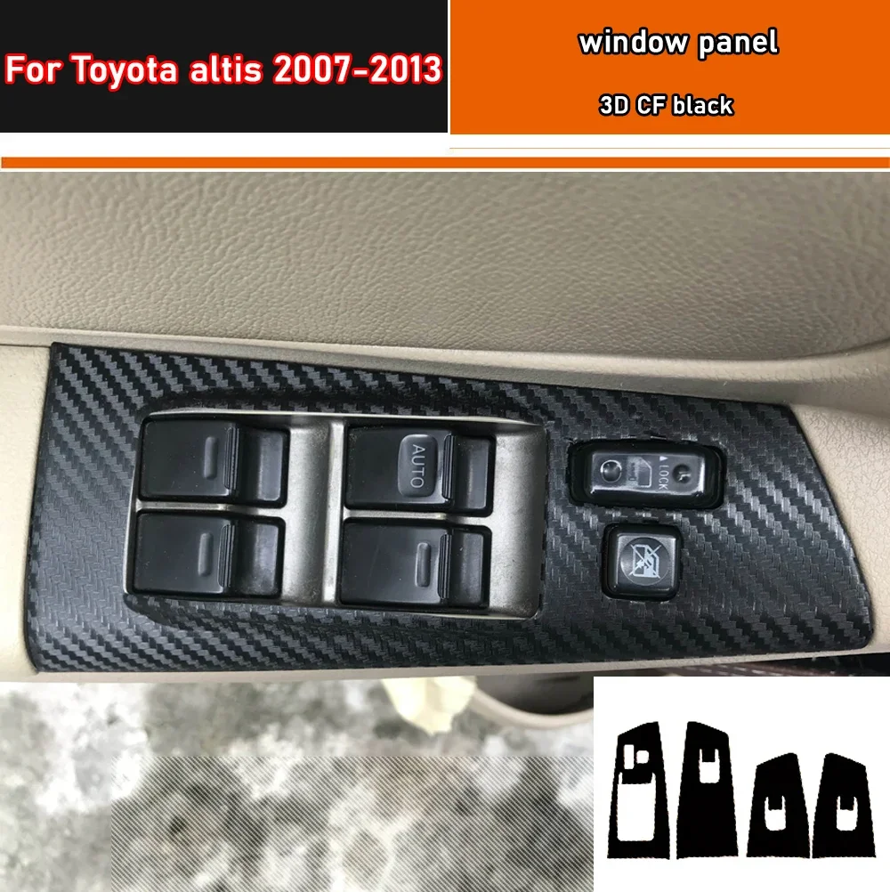 

Car Styling Black Carbon Decal Car Window Lift Button Switch Panel Cover Trim Sticker 4 Pcs/Set For Toyota altis 2007-2013