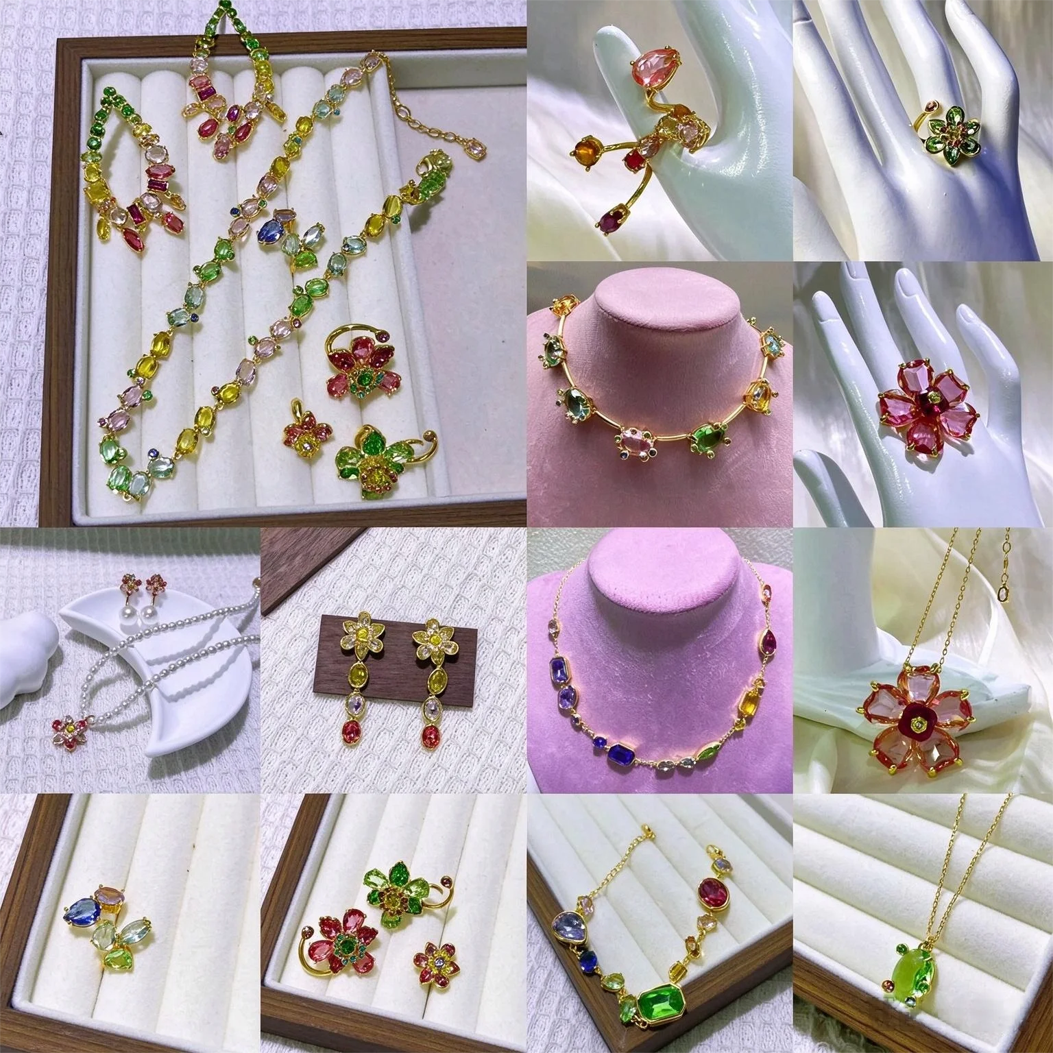 Candy Series Green Pink New Caramel Luxurious Crystal Necklace Earring High Quality Party Exquisite Gifts for Women