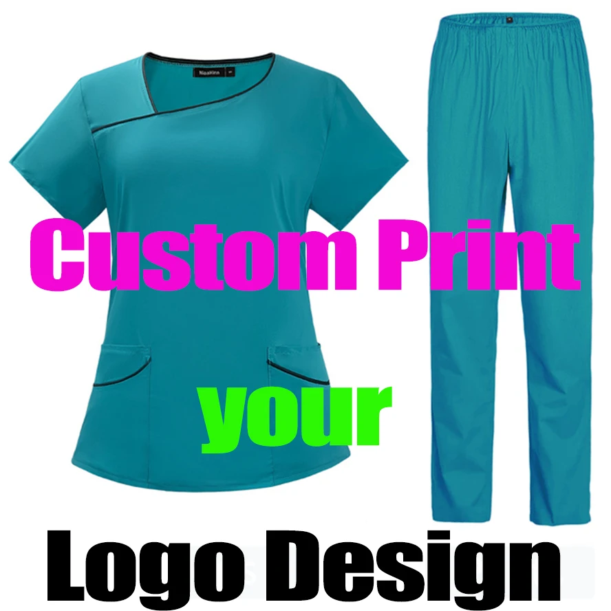 Custom Print Logos Nurse Uniform Beauty Salon Women's Operating Medical Thin Room Doctor Scrubs Outfit Sets Clothes Overalls