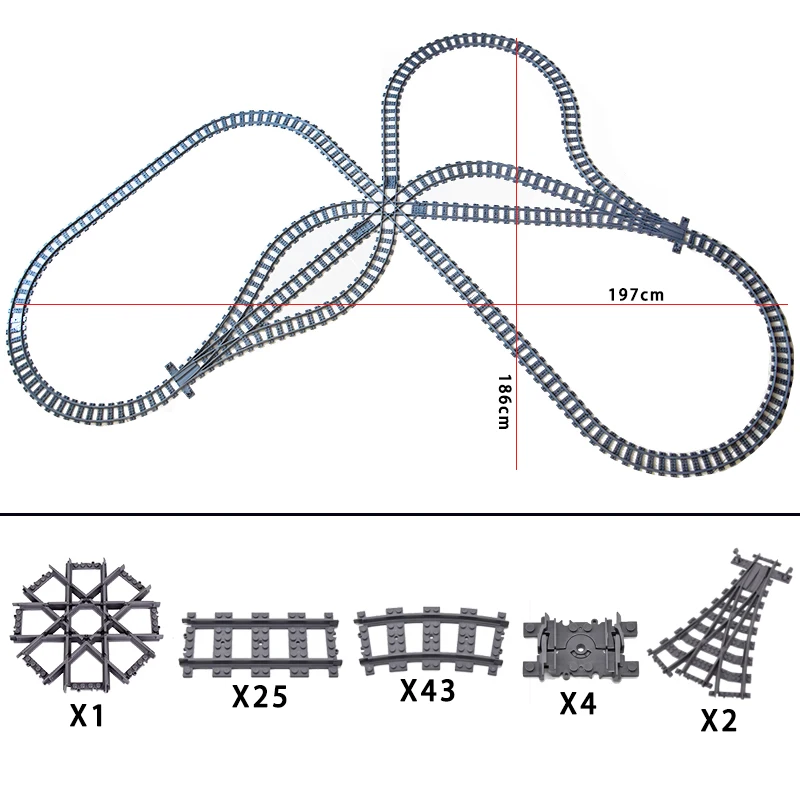 City Trains Flexible Switch Railway Tracks Rails Crossing Forked Straight Curved Building Block Bricks Toys Compatible with 7996