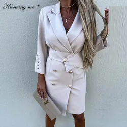 2022 Autumn Slim Blazer Dress Office Lady New Casual Button Belt Mini Dresses Women's Elegant Fashion Solid Color party dress