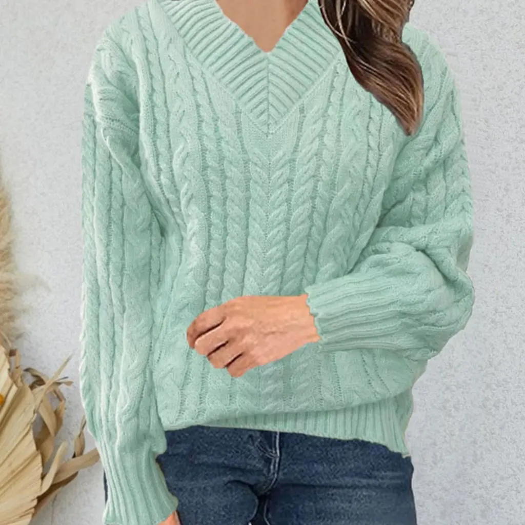 

Women's Long-Sleeved Knitted V-Neck Pullover Sweater Autumn Winter Fashion European American Style Independent Station