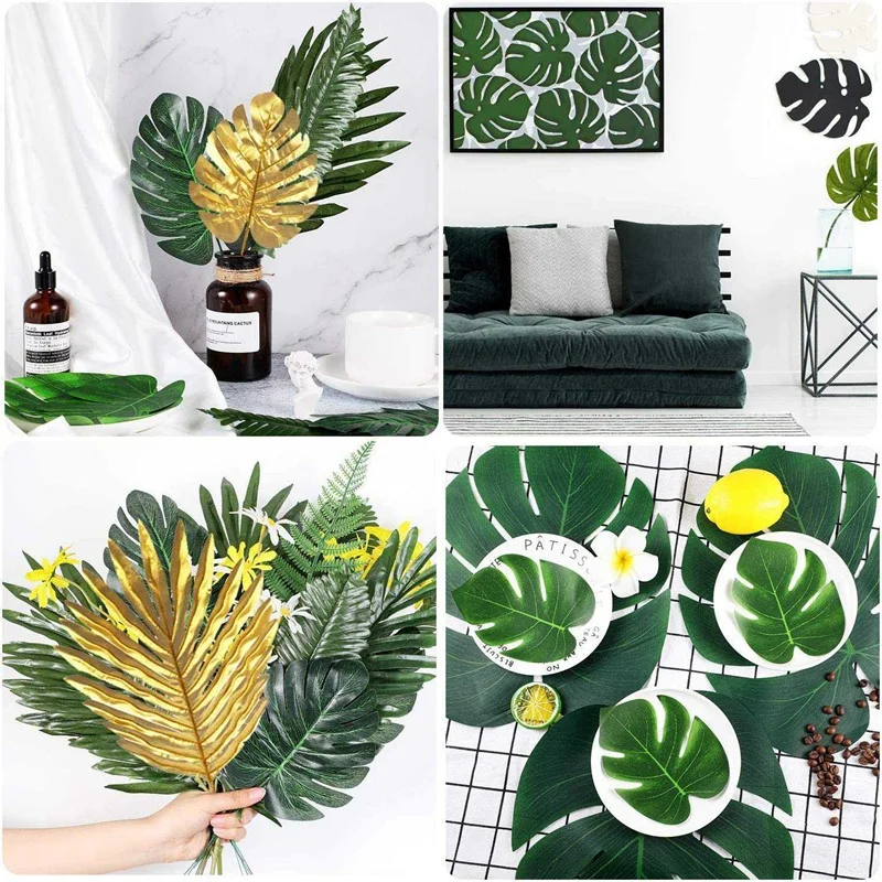 66 Pcs 6 Kinds Artificial Palm Leaves With Faux Monstera Leaves Stems Tropical Plant Simulation Safari Leaves For Decor