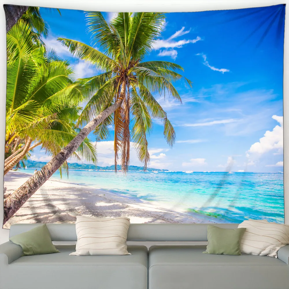 

Island Beach Tapestry Tropical Coconut Trees Ocean Hawaiian Nature Scenery Garden Wall Hanging Home Living Room Bedroom Decor