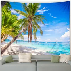 Island Beach Tapestry Tropical Coconut Trees Ocean Hawaiian Nature Scenery Garden Wall Hanging Home Living Room Bedroom Decor