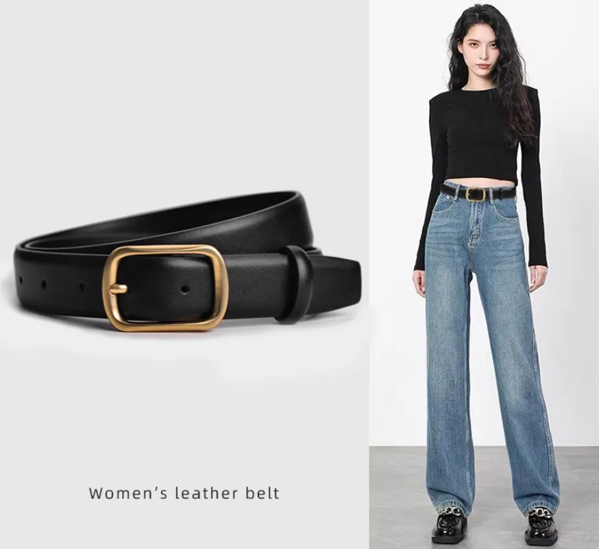 

Women's Leather Belt, Vintage and Versatile Jeans, Simple and Practical Waistband, Women's Wide Decorative Black Belt