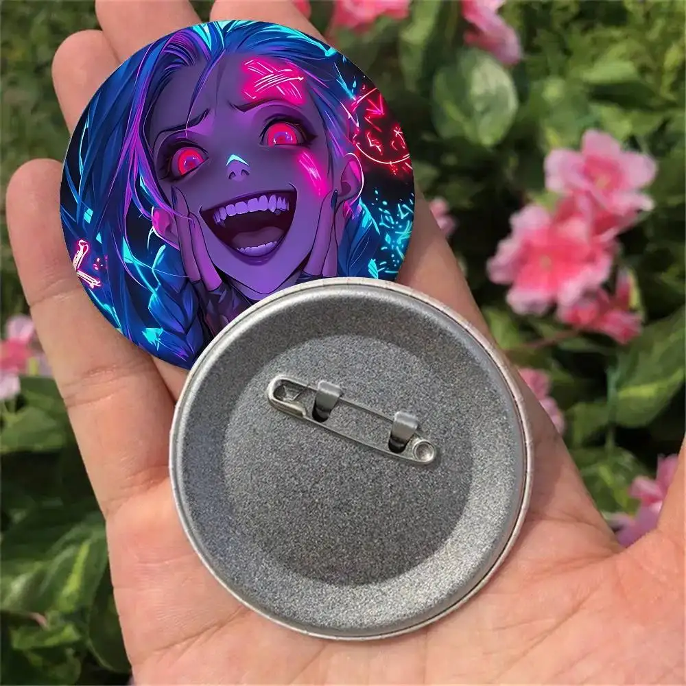 League Of L-Legends Jinx Badges 25 32 44 58 75 Mm Round Cosplay Pin Bag Decor Fans Collect Friends Gifts Brooch Souvenir