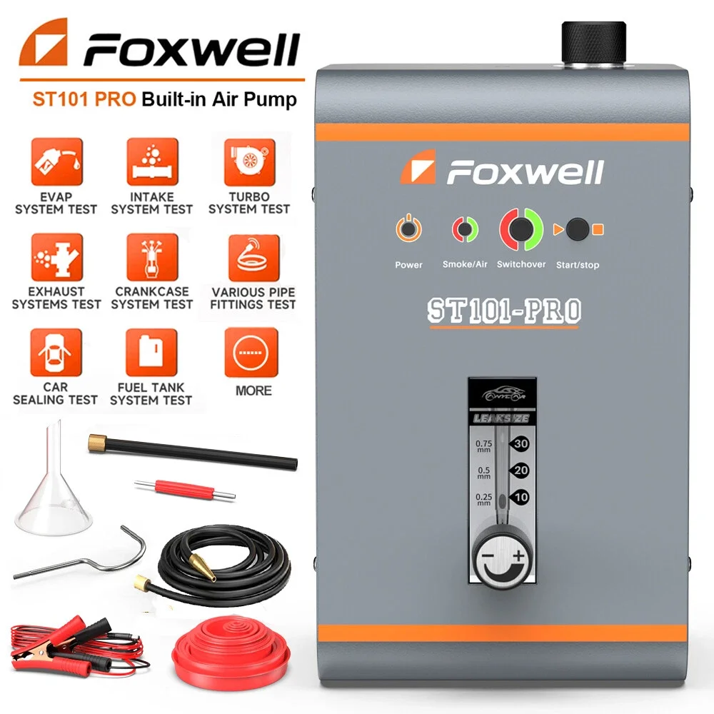 FOXWELL ST101PRO Turbo EVAP Rauch-Leckdetektor mit eingebauter Luftpumpe, Auto-Rauchgenerator, Leckortungsgerät, Mechanikerwerkzeug