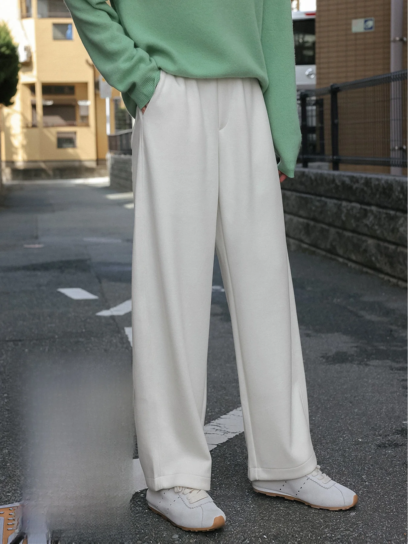 

Waable White Straight Leg Casual Pants Women's Winter Small Size High Waist Trousers Comfortable Commute Sle Polyester Fiber