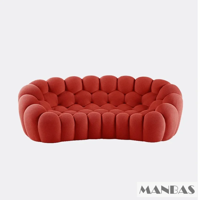 Linlamlim Bubble Curved Sofa Stylish Fabric Designer Couch Fluffy Cloth Sofa Set Modular Football Sofa for Living Room Furniture