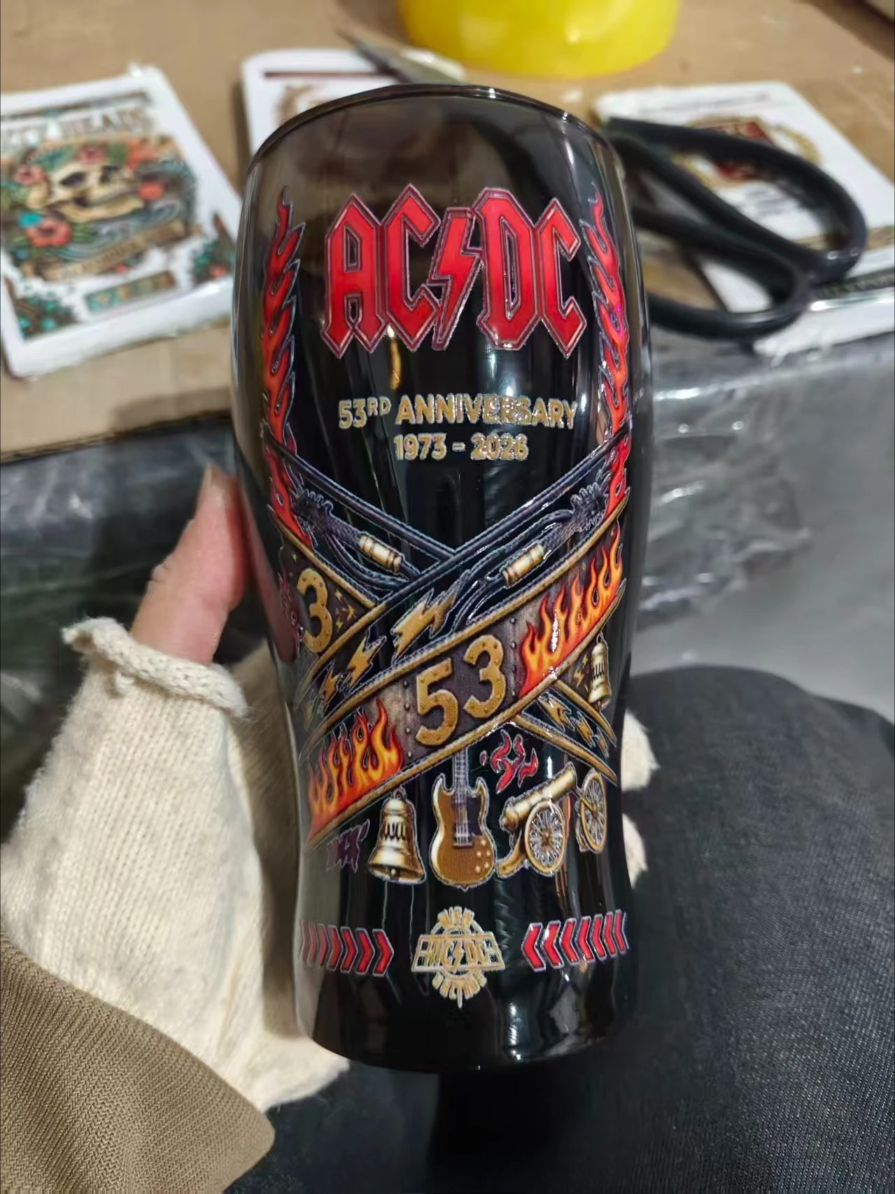 AC/DC 53rd Anniversary 3D Relief Beer Glass Collectible Bar
