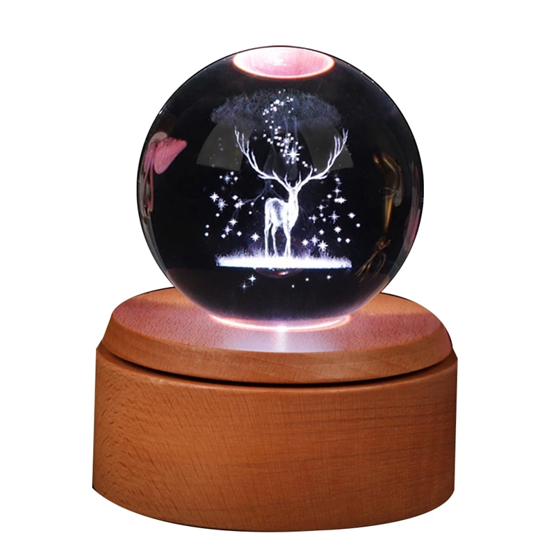 

3D Elk Paperweight Glass Ball Paperweight Glass Ball In Crystal Glass Ball Gift (Included LED Base)