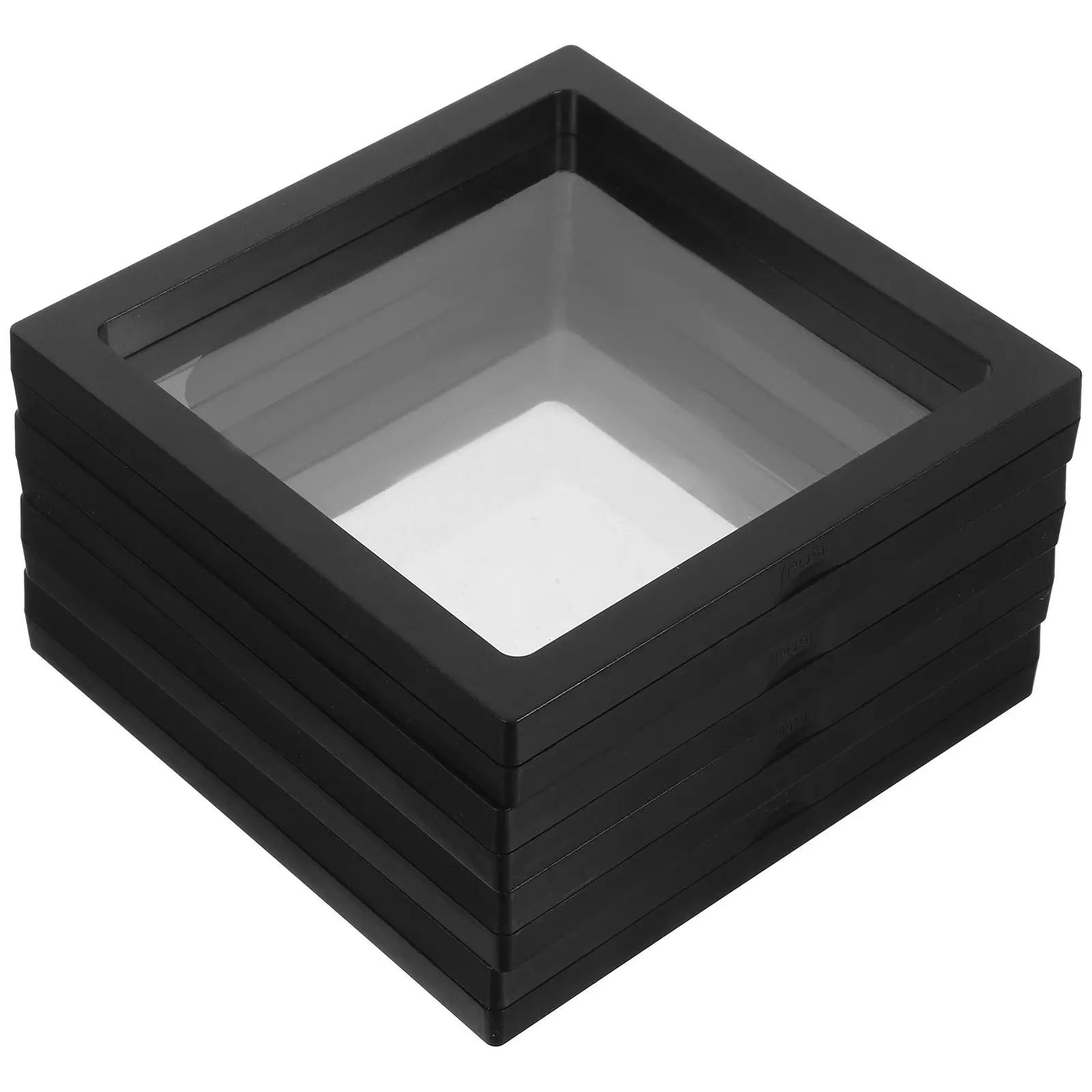 

4 Pcs Black 14x14cm Square PE Film 3D Floating Transparent Jewelry Display Rack Case for Ring Coin Accessory Storage Decor