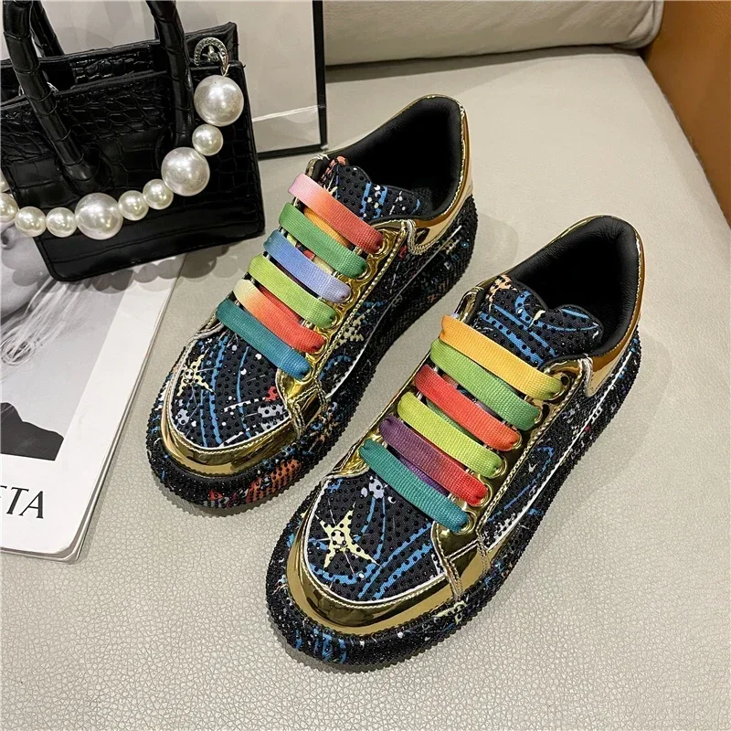 Top Quality Sneakers Women Skating shoes 2024 Rhinestone Women Loafers Platform Fashion Shiny Women\'s Casual Shoes zapatos mujer