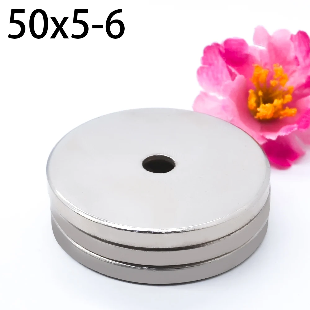 

1pcs 50x5mm hole 6mm neodymium magnet 50mm*5mm strong rare earth neodymium magnets 50*5 mm NdFeB permanent round magnetic 50x5mm