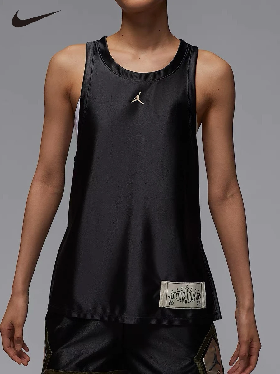 Nike Jordan Camiseta deportiva holgada sin mangas para mujer, tela satinada transpirable, chaleco informal de baloncesto para calle, HV1269-045