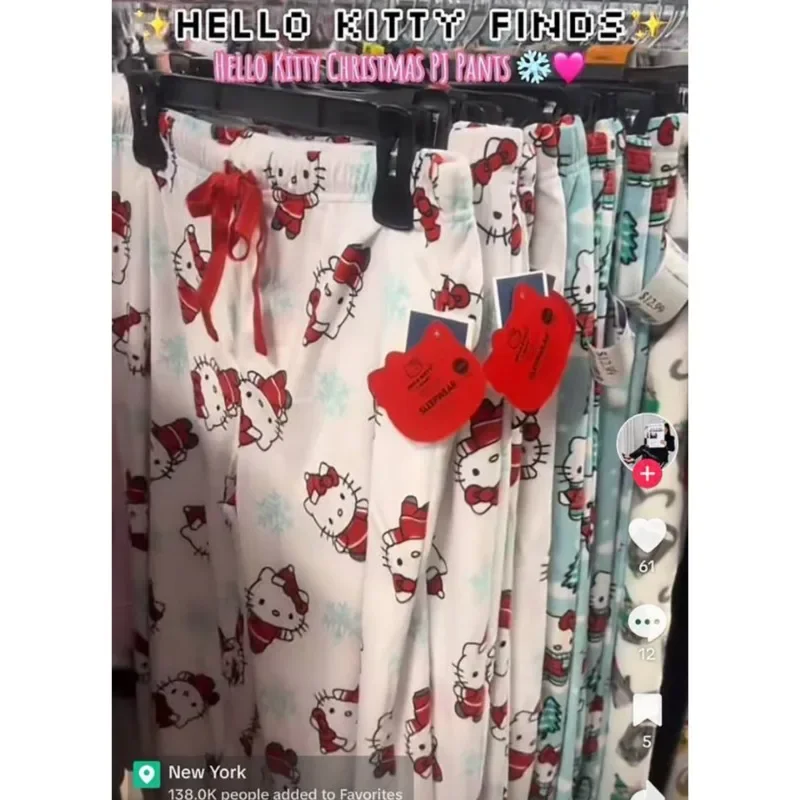 Hello Kitty Anime Kawaii MINISO Fashion Pajama Pants Female Cute Cartoon Relaxed Comfortable Walking Home Pants Gifts for Girls