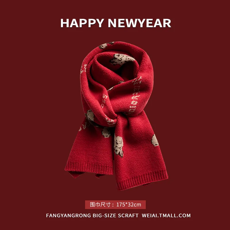 Merry Christmas gifts New Year Red  scarf knitted Scarf Deer Elk Plaid Scarfs Printed Snowflake Warm Soft Long Wrap Shawl