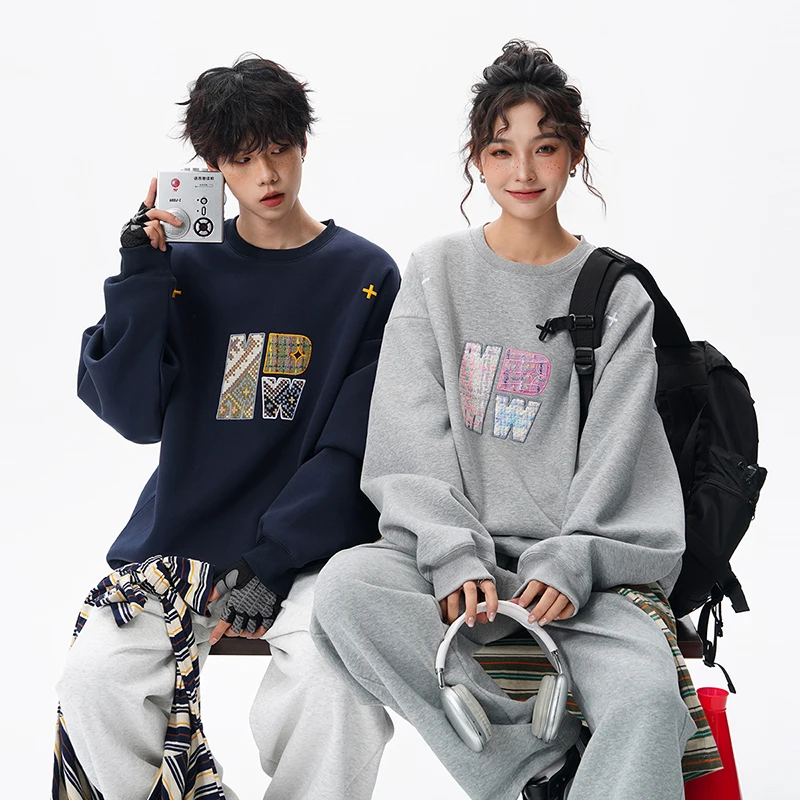 

Spring Autumn Outdoor Mountaineering and Hiking Couple Trendy Comfortable Round Neck Embroidered Hoodie Fashionable Loose Hoodie