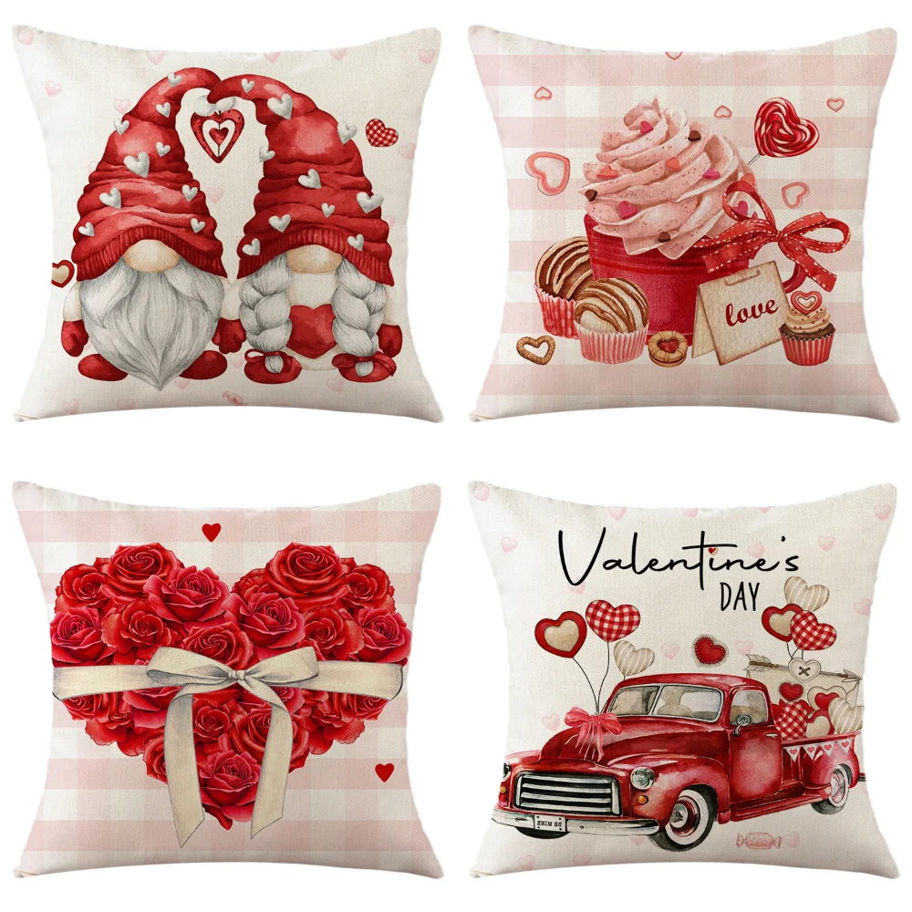 

Valentines Day Gift Home Decorative Cushion Cover Rose Flower Truck Ice Cream Printed Pillowcases Wedding Favors Bridesmaid Gift