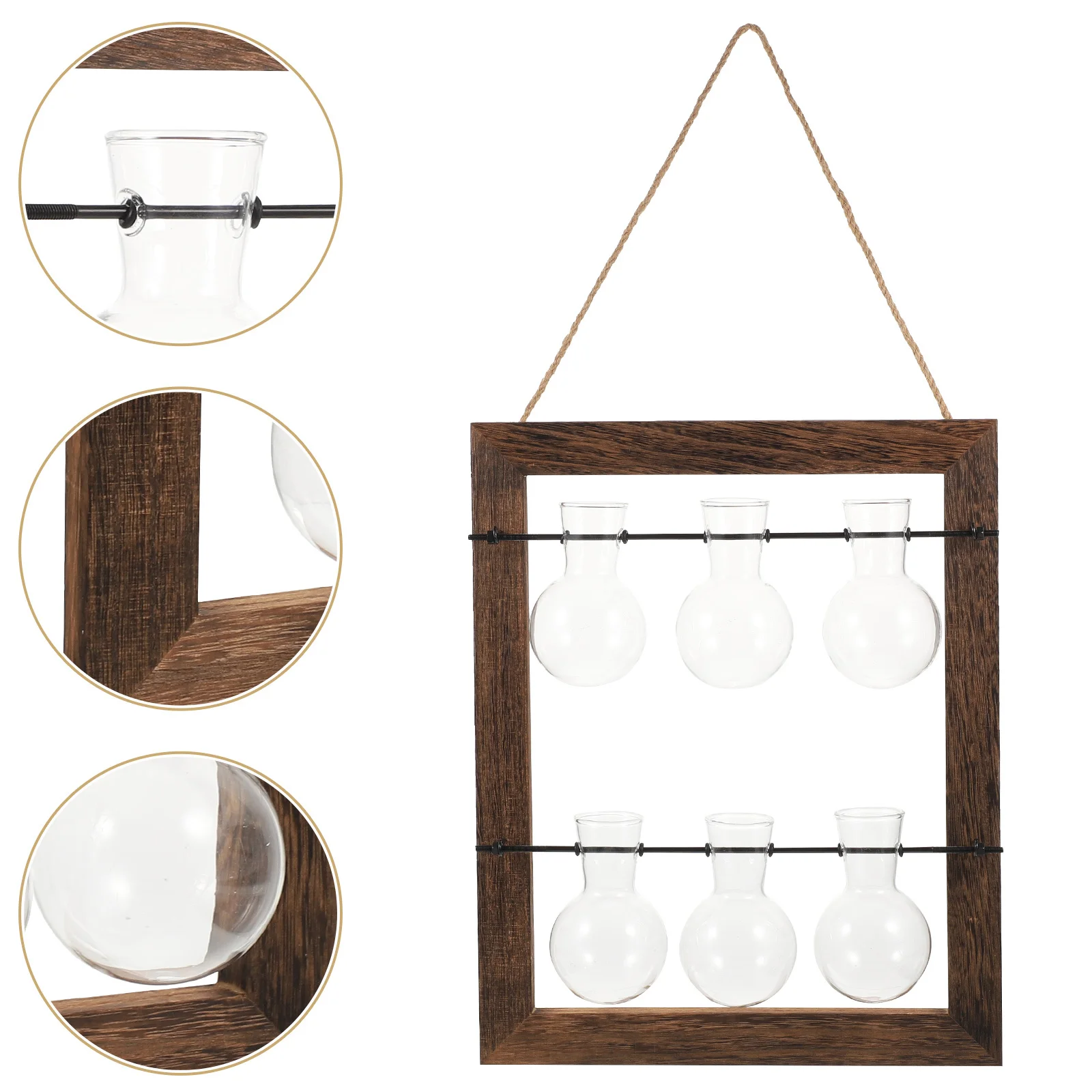 

1Set Wall Mounted Glass Planter Double-Layer Hydroponic Bottle Indoor Hanging Flowerpot Nordic Style Wooden Glass Holder Home