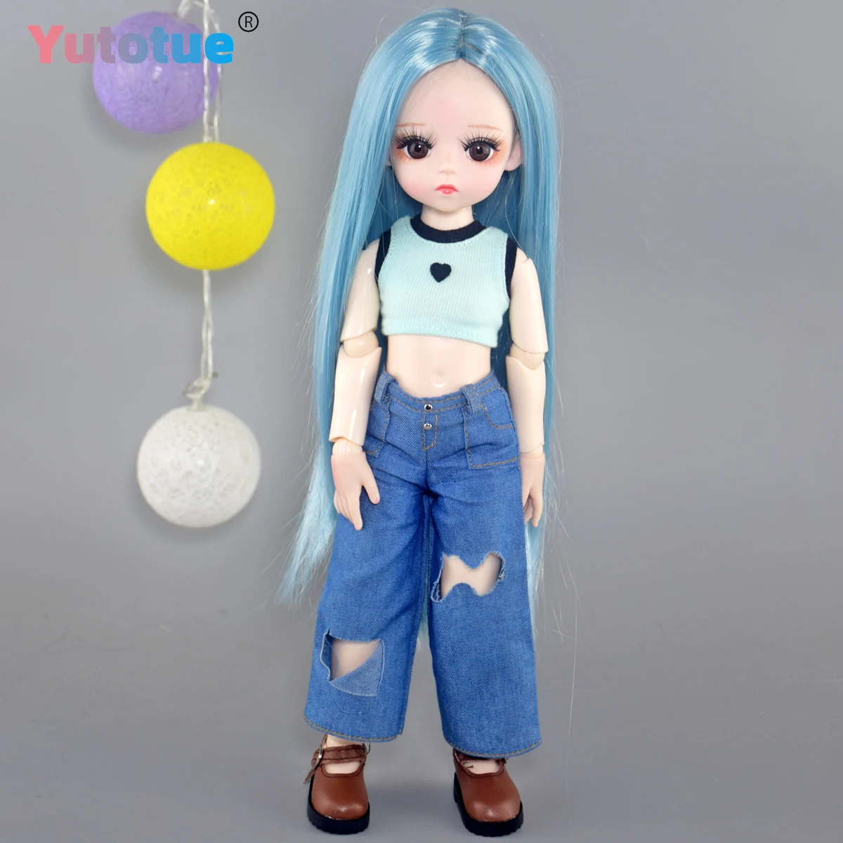 YUTOTUE 30cm Height Girl Doll with Long Straight Hair Wig Fashion Clothes Set BJD Toy Kids Gift