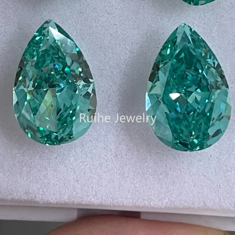 Ruihe New 5A+ High Quality Pear Paraiba Green Crushed Ice Cut Cubic Zirconia Stone Hand Make Carbon CZ Diamond for Jewelry