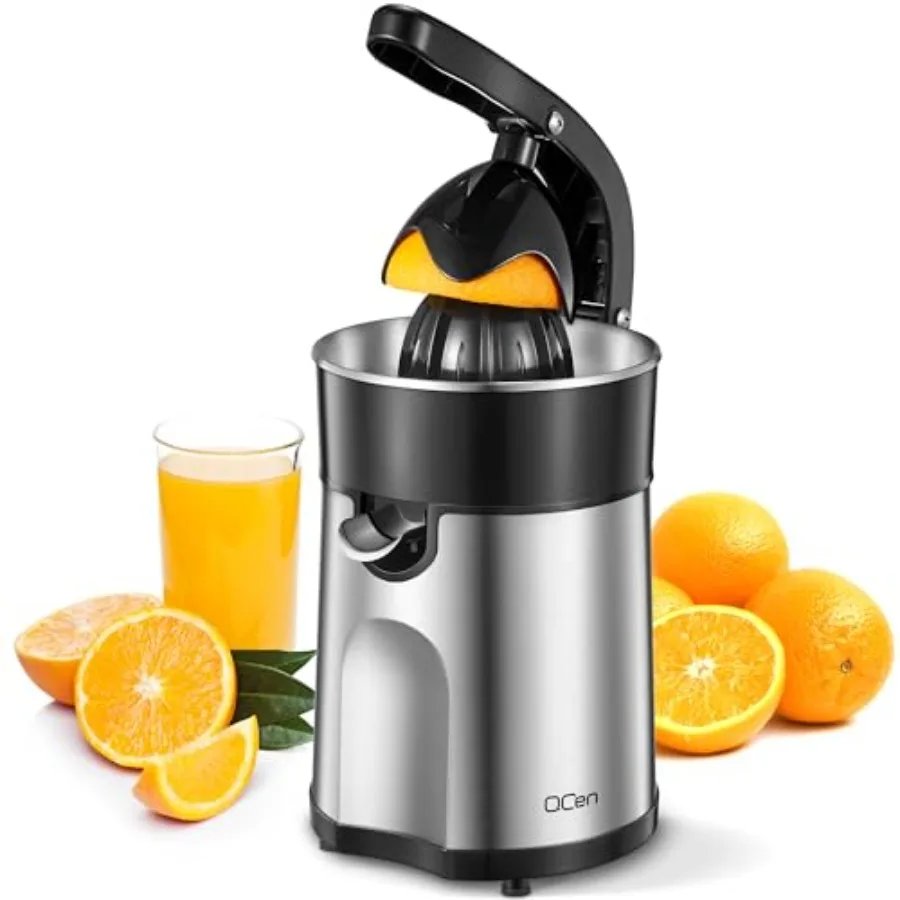 

Professional Brushed Stainless Steel Electric Citrus Juicer 2 Interchangeable Cones for Orange Lemon and Grapefruit Easy Clean