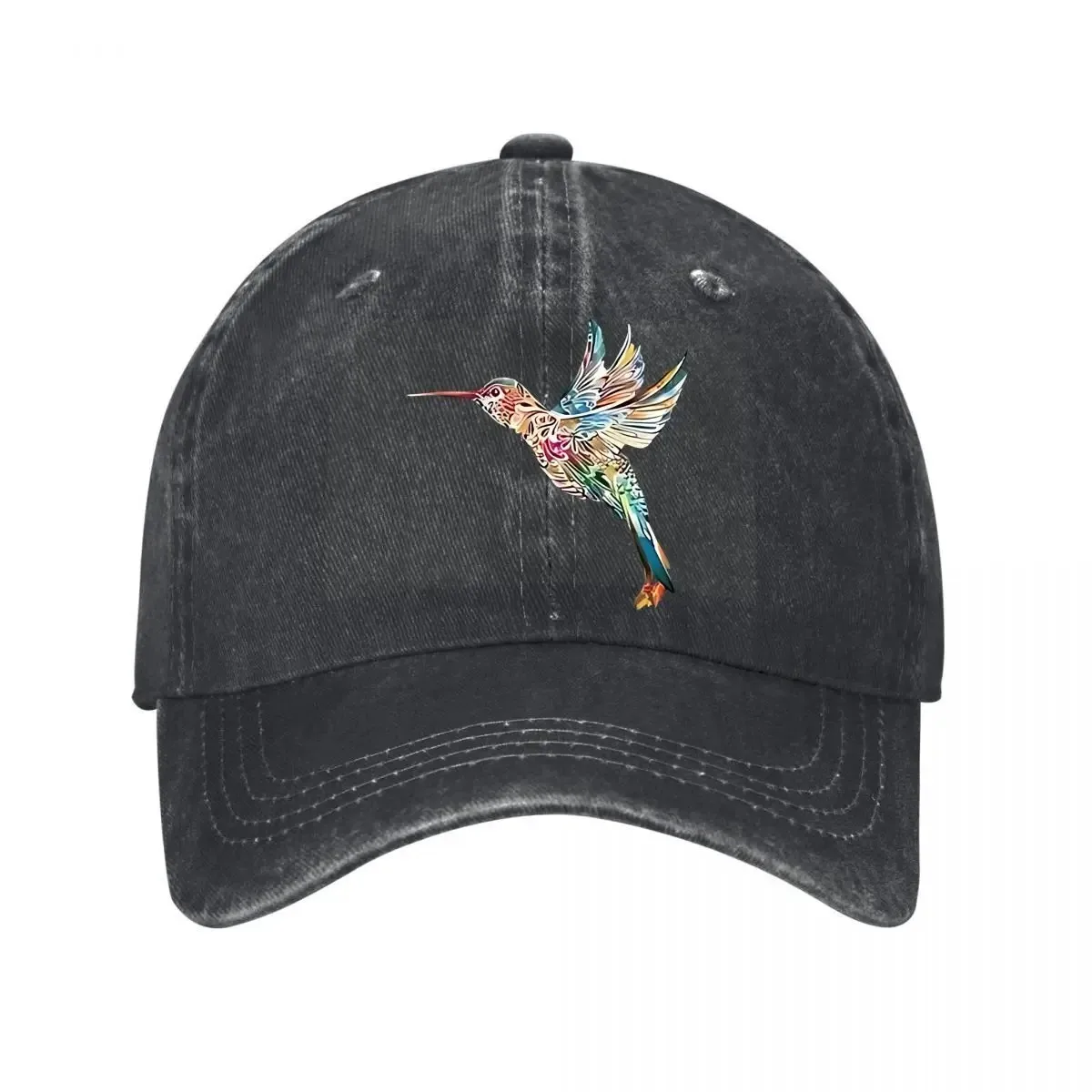 Colorful Hummingbird Baseball Cap Distressed Cotton Adjustable Curved Brim Hat