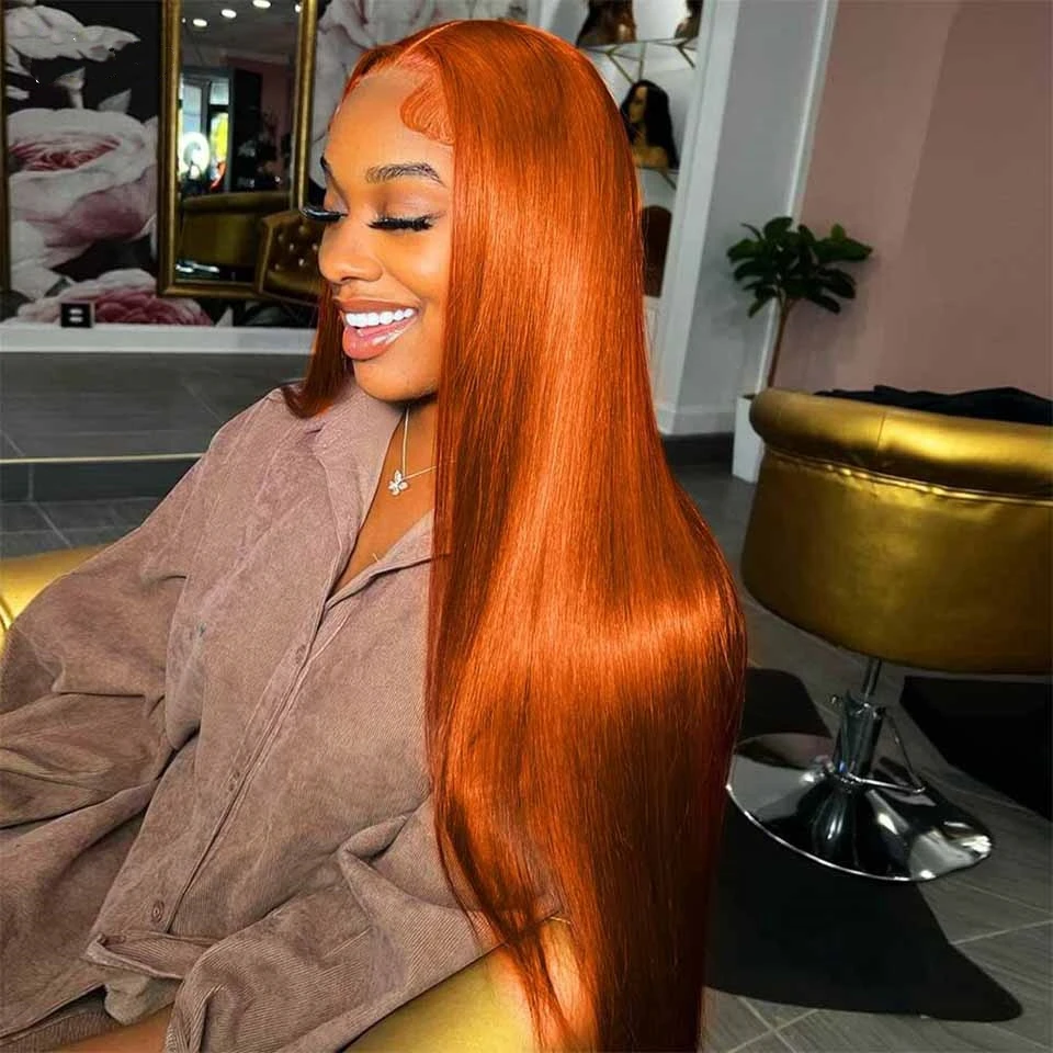 Orange Ginger 13x4 13x6 Hd Lace Frontal Wig Bone Straight Lace Front Wig Pre Plucked Highlight Colored Human Hair Wigs For Women