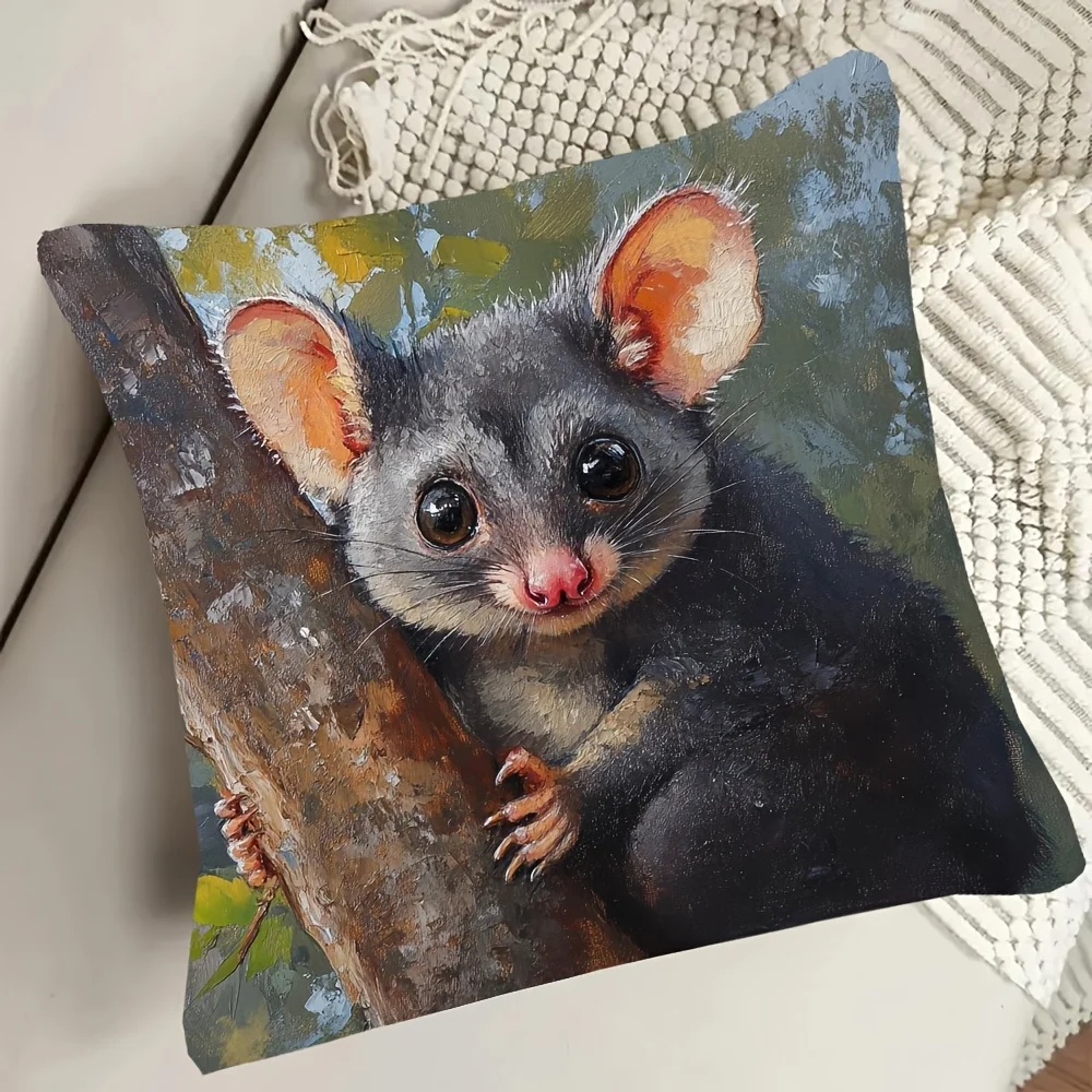 Australian Brushtail Possum Double-Sided Pillowcase, Wildlife Illustration Cushion Cover with Zipper, Washable Decor Case