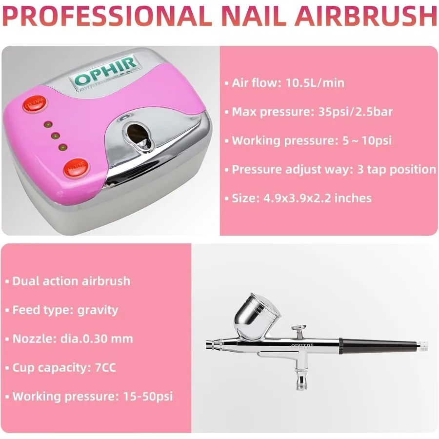 Máquina aerógrafo profesional para decoración de uñas con juego de tinta para pintura de uñas de 12 colores, kit de aerógrafo de precisión de 0,3mm, incluye almacenamiento de plantillas B