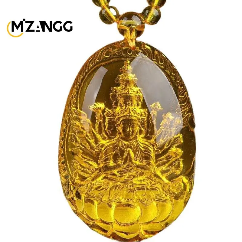 Golden Amber Eight Guardian Gods Thousands of Hands Avalokitesvara Bodhisattva Zodiac Rat Native Life Buddha Pendant Necklace