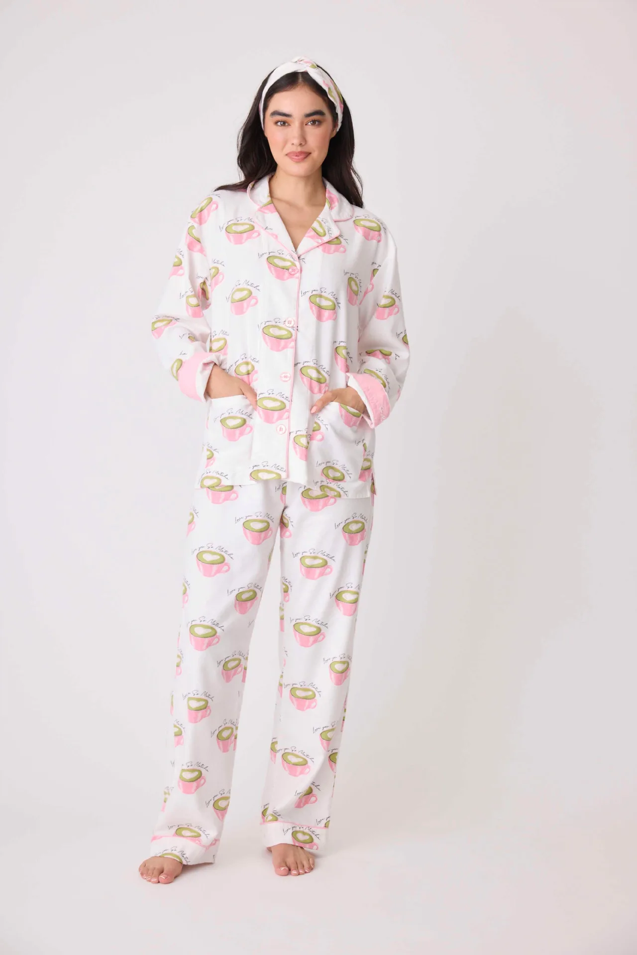 Women\'s Print Cotton Pajama Set Long Sleeve Autumn Winter Ladies Sleepwear 2 Pcs with Pant Single Breasted Pijama Suit Female